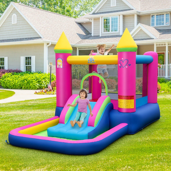 Inflatable Bounce House with Slide Jumping Areaand Basketball Hoop & Ball Pit