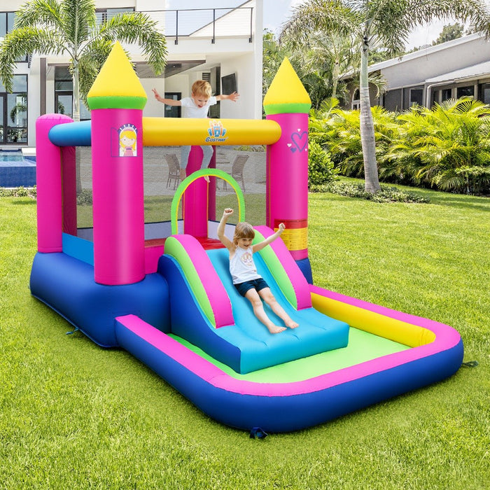 Inflatable Bounce House with Slide Jumping Areaand Basketball Hoop & Ball Pit