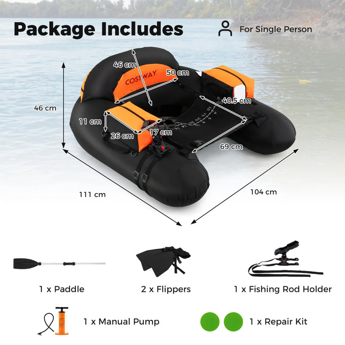 Inflatable Float Tube Fishing River Float with Adjustable Fishing Rod Holder-