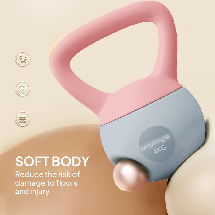 SPORTNOW 4KG Soft Kettlebell, Kettlebell with Non-Slip Handle for Home Gym, Weight Lifting, Strength Training, Pink/Grey