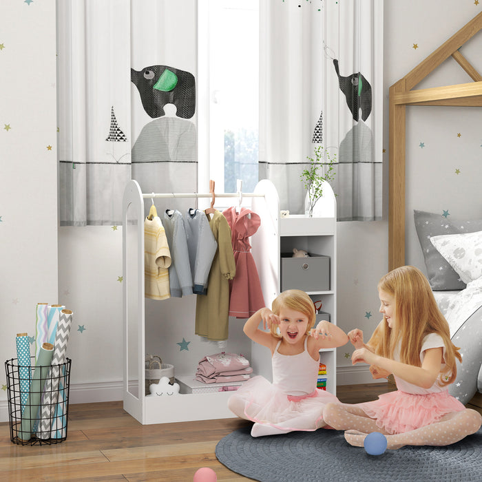 AIYAPLAY Kids Clothes Rail with Storage Shelf, Boxes, Mirror for Bedroom, Nursery, White