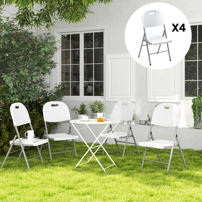 Outsunny Folding Chair Set of 4 with Steel Frame, Outdoor Chair Set with HDPE Backrest, Seat and Handles for Mobility, Garden Chair Set for Patio Deck Balcony, White