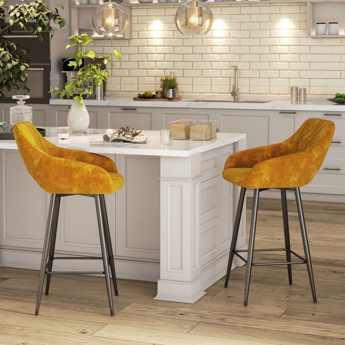 Velvet-Feel Barstool Duo - Luxurious Brown Upholstered Counter Seats - Elegant Seating for Home Bar or Kitchen Island