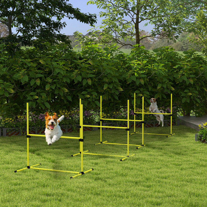 PawHut 4 Pieces Dog Agility Training Equipment, Adjustable Height Jumps Hurdle with Carrying Bag for Outdoor, Yellow