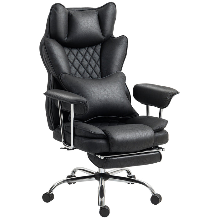 HOMCOM Leathaire Reclining Office Chair with Lumbar Support Pillow - Black