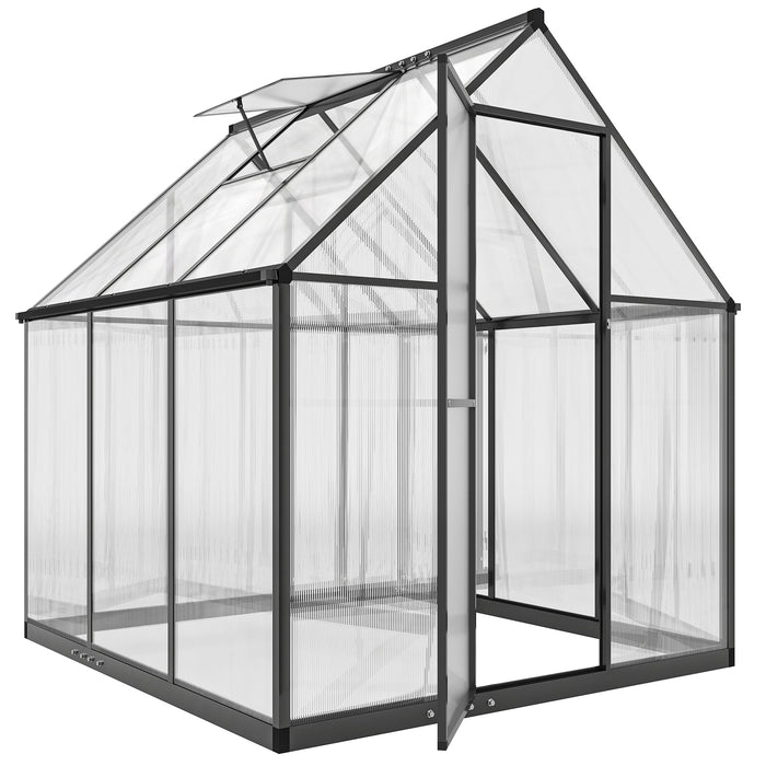 Outsunny Polycarbonate Greenhouse with Swing Door and Adjustable Window, Walk-in Greenhouse with Rain Gutter, 5.5 x 6ft, Black