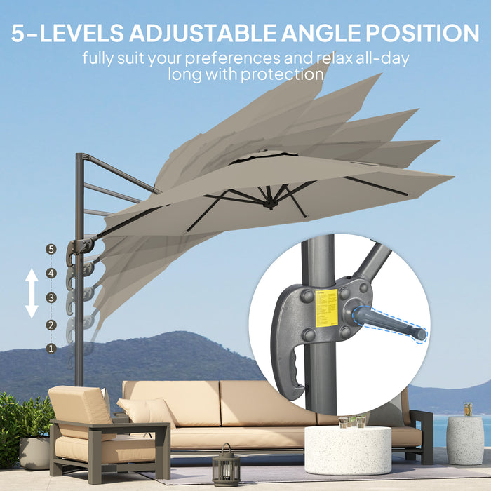 Outsunny 3 x 3(m) Cantilever Parasol with Cross Base, Garden Umbrella with 360° Rotation, Crank Handle and Tilt for Outdoor, Light Grey