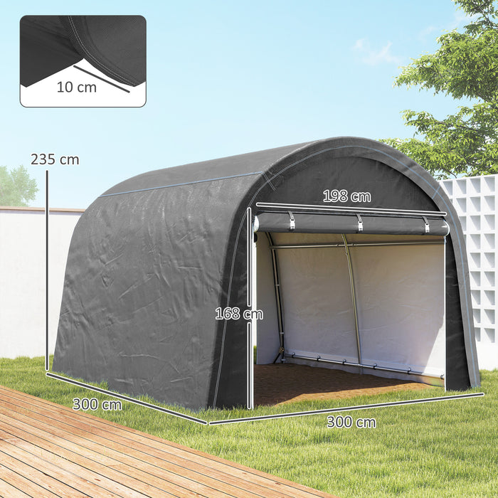 Outsunny 3 x 3(m) Garden Storage Tent, Heavy Duty Outdoor Shed with 2 Doors, Waterproof Portable Shed Storage Shelter with Galvanised Steel Frame for Bike, Motorcycle, Garden Tools, Grey