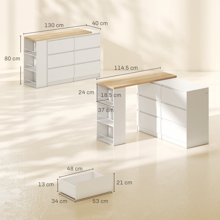 HOMCOM Vanity Table, Dressing Table with 6 Drawers and 3-Tier Shelf for Women and Girls, White