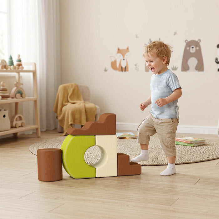 AIYAPLAY Toddlers Climbing Toys, 5-Piece Foam Climbing Blocks with Non-Slip Bottom, Washable Cover for Crawling or Building