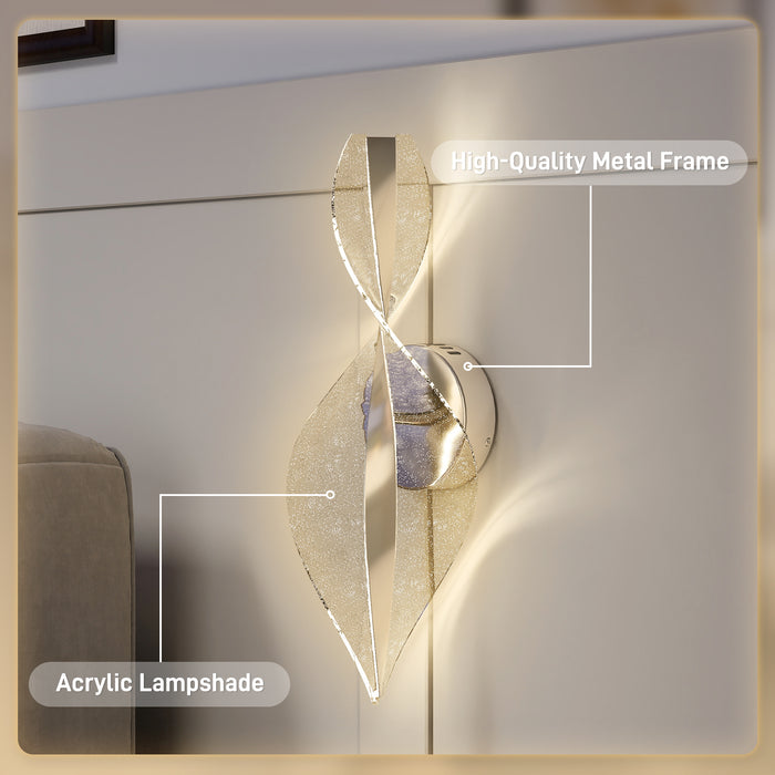 HOMCOM Led Wall Lamp 2 Pack, 13W Modern Indoor Spiral Wall Light, Colour Temperature Adjustable 3000K/4000K/6500K, for Bedroom, Living Room, Hallway, Stairs, Silver Tone