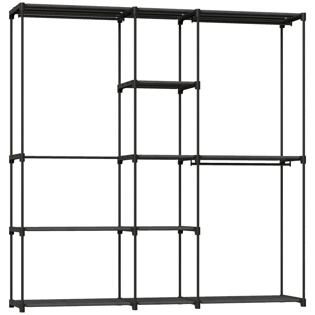 HOMCOM Portable Wardrobe, Open Clothes Wardrobe with 8 Shelves, 3 Hanging Rails, Black