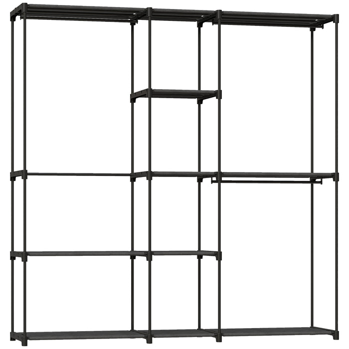 HOMCOM Portable Wardrobe, Open Clothes Wardrobe with 8 Shelves, 3 Hanging Rails, Black