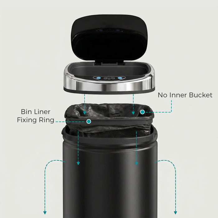HOMCOM 42L Automatic Motion Sensor Rubbish Bin with Fingerprint Resistant, Stainless Steel, Black