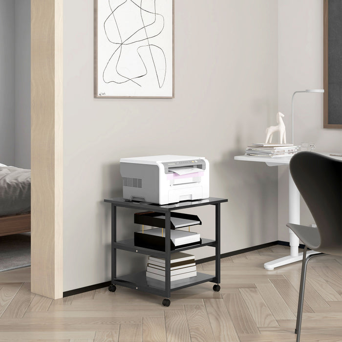 3-Tier Rolling Printer Stand - Mobile Storage Shelf with Wheels, Home Office Printer Cart, 50x50x52.5cm - Space Saver for Home Office Organization