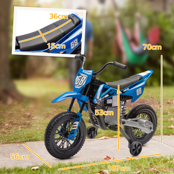 AIYAPLAY 12V Kids Electric Motorbike, Kids Electric Ride on Motorcycle w/ Twist Grip Throttle, Training Wheels - Blue | Aosom UK