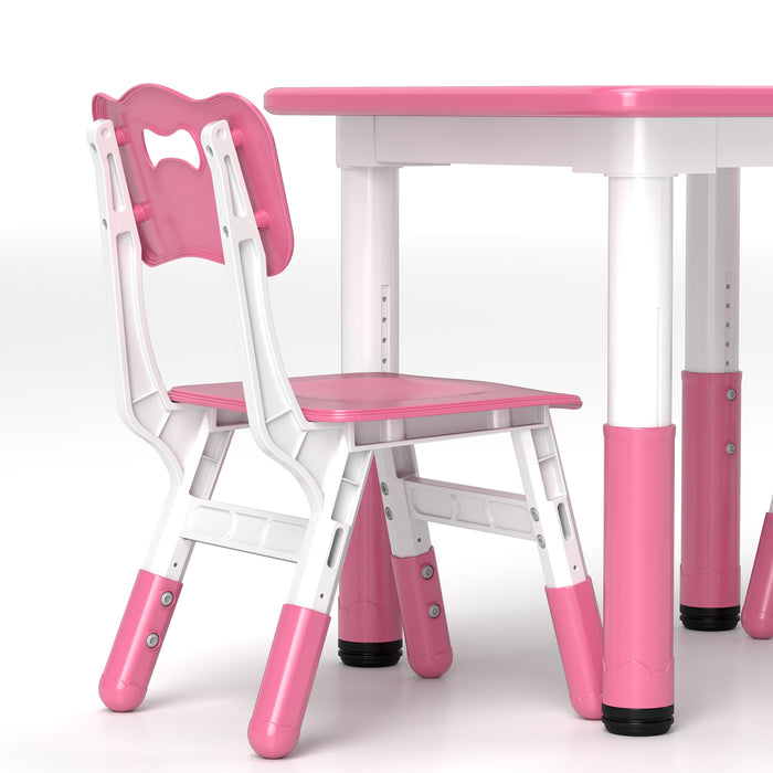 Height Adjustable Kids' Desk Set with 2 Chairs - 3-Piece Children's Activity Table for Playroom and Bedroom - Perfect for Toddlers, Pink