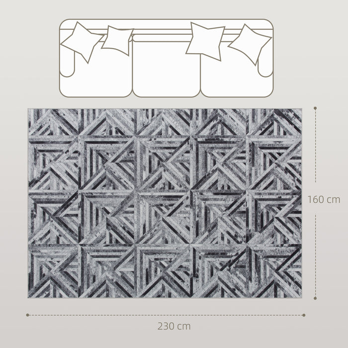 HOMCOM Modern Area Rug, Triangle Pattern Non-Slip Washable Rug, Chenille Floor Carpet for Living Room, Bedroom, Dining Room, Home Office, 230 x 160 cm, Black