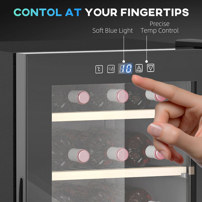 HOMCOM 41 Bottle Wine Fridge, 91 Litre Capacity, 45cm Wine Cooler Fridge with Glass Door, LED Light, Digital Touch Screen, Temperature Control, Freestanding Wine Refrigerator, Black