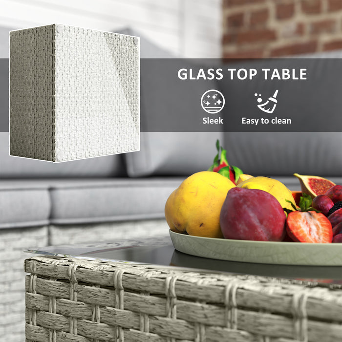 Outsunny 7 Pieces Rattan Garden Furniture Set, 6 Seater Garden Corner Sofa with Wide Seat, Cushions and Glass Top Table, Sectional Outdoor Furniture Conservatory Set for Patio, Light Brown