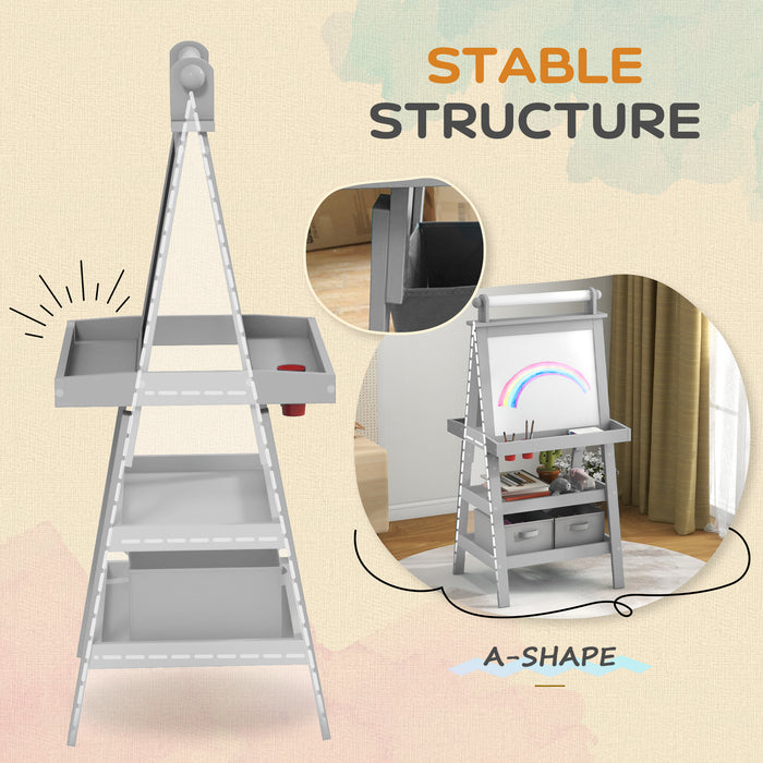 Aosom 3-in-1 Kids Easel - Double-Sided Magnetic Whiteboard & Chalkboard, Paper Roll, Storage Baskets - Creative Learning Tool for Children
