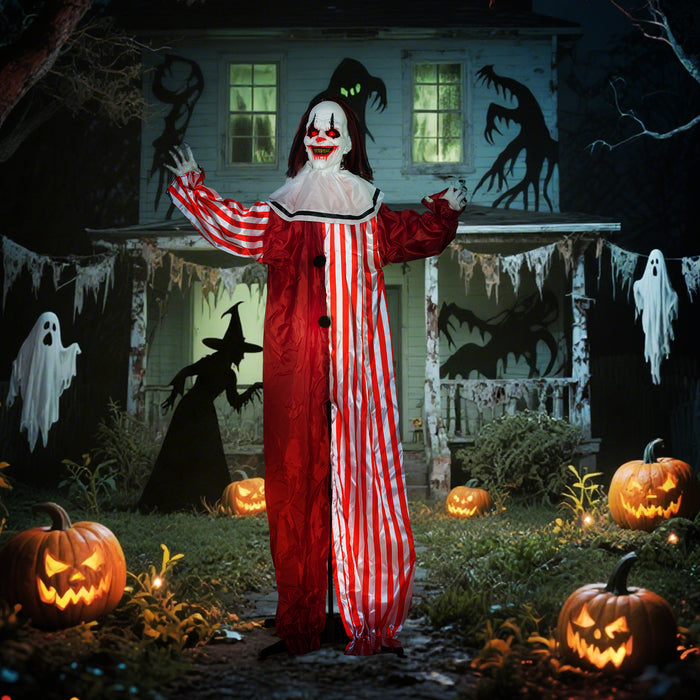 Outsunny 165 cm Life Size Halloween Animated Clown with Red Light Up Eyes, Sound Activated Moving Body, Scary Clown Halloween Decorations, Battery Operated, Indoor Party Props
