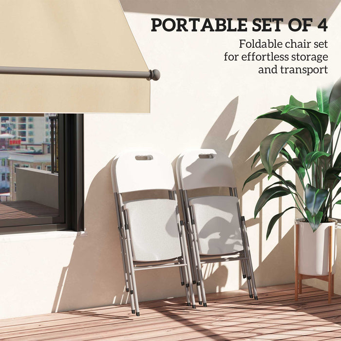 Outsunny Folding Chair Set of 4 with Steel Frame, Outdoor Chair Set with HDPE Backrest, Seat and Handles for Mobility, Garden Chair Set for Patio Deck Balcony, White