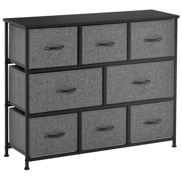 HOMCOM Chest of Drawers with 8 Foldable Drawers, 3-Tier Fabric Bedroom Dresser, Clothes Storage Unit for Bedroom Living Room, Dark Grey