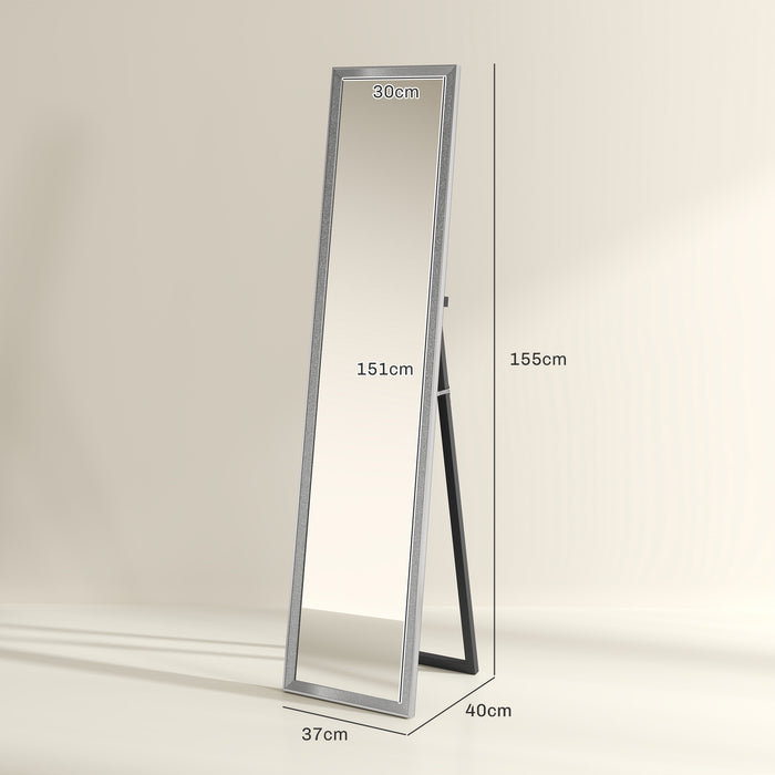 HOMCOM Full Length Mirror, 37 x 157cm Wall Mounted, Leaning, Free Standing Mirror, Framed Full Body Mirror for Living Room, Bedroom, Silver