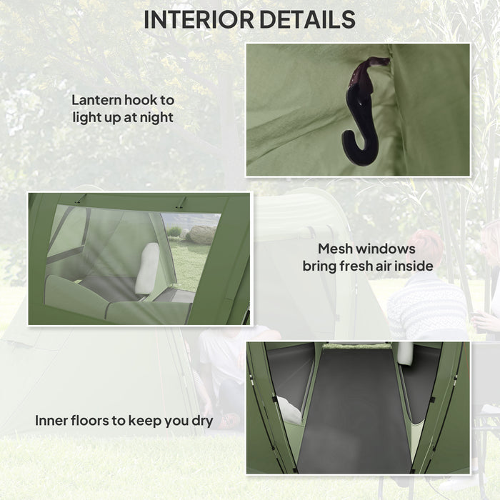 Outsunny 3 Man Camping Tent with Living Area and 2 Bedrooms, 3000mm Waterproof Family Tent with Sewn-in Groundsheet, Portable with Bag for Hiking, Festival, Backpacking, Green