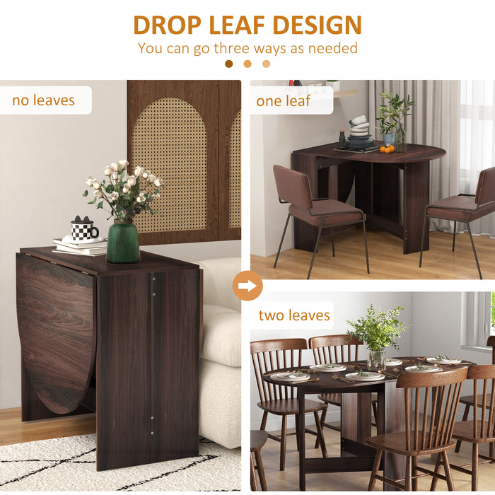 HOMCOM Folding Dining Table, Drop Leaf Table for Small Spaces, Oval Tabletop for Dining Room, Chocolate Wood Effect