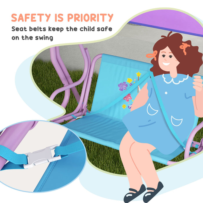 Kids Outdoor 4-Piece Fun Set - Swing with Adjustable Canopy & Table-Chair Combo with Parasol - Ideal for Girls Aged 3-6 Years