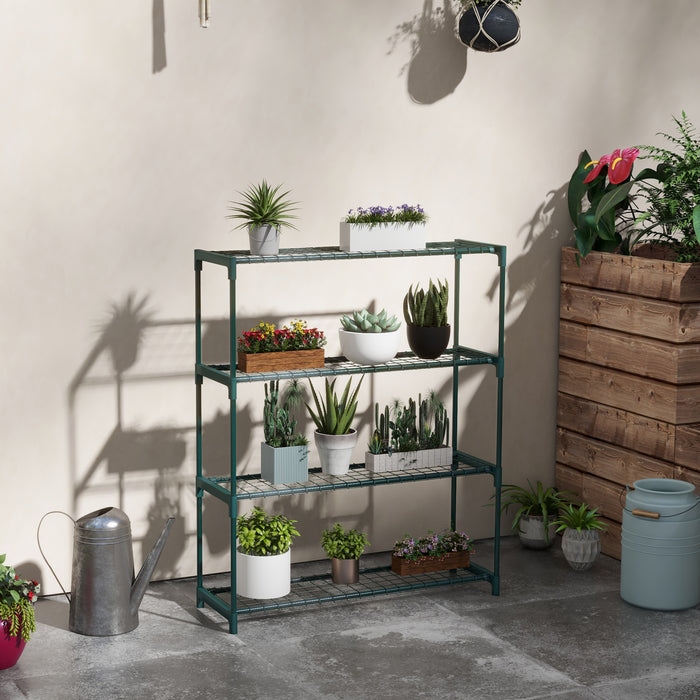 Outsunny Four-Tier Steel Plant Shelf - Black | Aosom UK