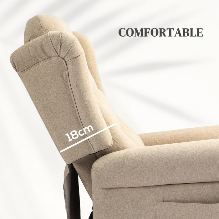 HOMCOM Power Lift Recliner Chair, Wingback Button Tufted Electric Lift Chair for Elderly, Fabric Riser and Reclining Armchair with Remote Control, Side Pockets, for Living Room, Beige