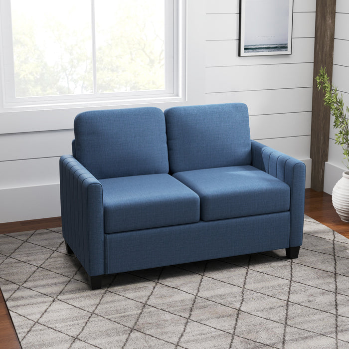 HOMCOM 2 Seater Sofa, Channel Tufted Modern Fabric Couch, Comfy Upholstered Loveseat with Spring Cushion, Back Pillow, for Living Room, Bedroom, Office, Blue
