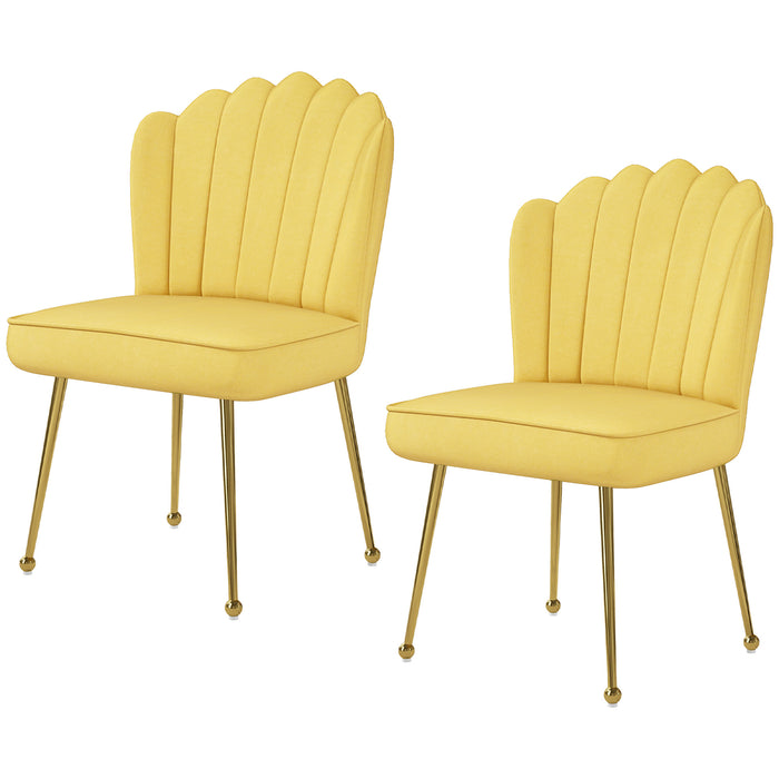 Set of 2 Velvet-Feel Shell Accent Chair - Yellow