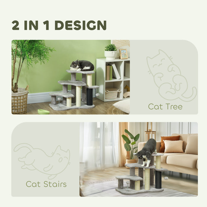 PawHut Cat Tree 2 in 1 Pet Stairs w/ Scratching Tickling Post, Toy Balls, for Bed, Sofa, Couch, Light Grey | Aosom UK