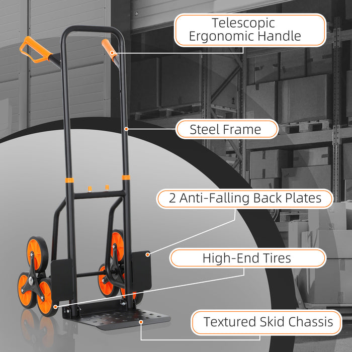 DURHAND Steel Climbing Stairs Trolley Hand Trucks 6-Wheels Foldable Load Cart 120kg, Orange
