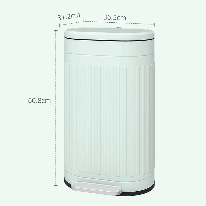 HOMCOM 30 Litre Pedal Bin, Fingerprint Proof Kitchen Bin with Soft-close Lid, Metal Rubbish Bin with Foot Pedal and Removable Inner Bucket, Light Green