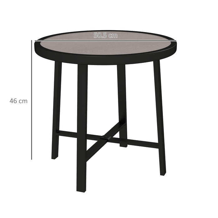 Outsunny Round Small Garden Table, 50.5cm Outdoor Side Table with SPC Tabletop, Metal Frame and Anti-slip Foot Pads for Garden, Balcony, Grey Wood Effect