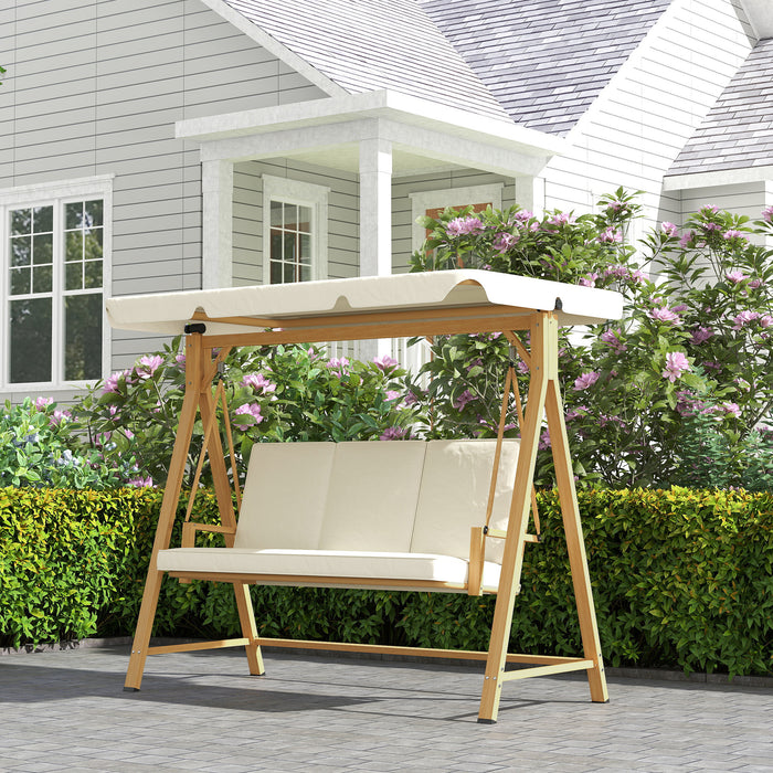 Outsunny Three-Seater Garden Swing Bench, with Adjustable Canopy - Beige