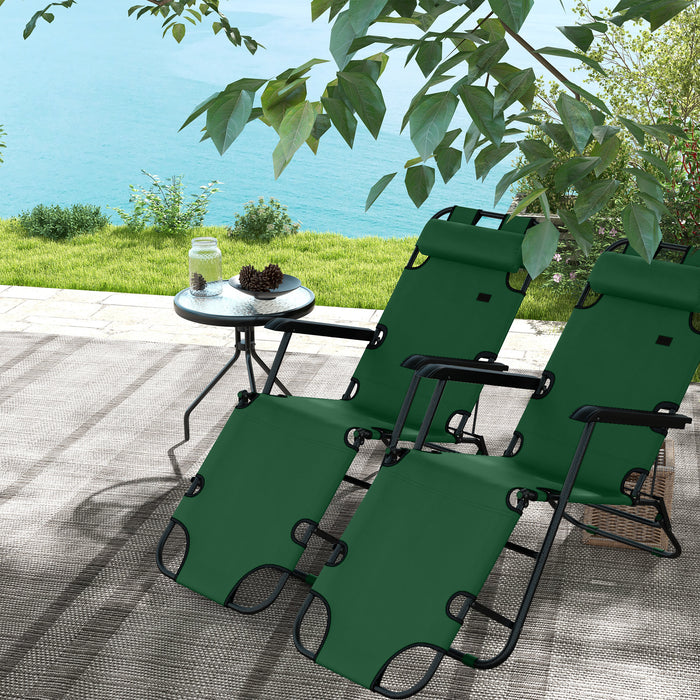 2-Pack Folding Sun Loungers with Pillows - 2-in-1 Reclining Chairs, Adjustable Back, for Garden & Outdoor Camping - Ideal for Relaxation and Sunbathing