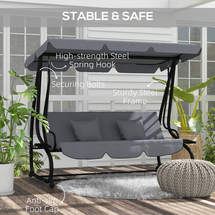 Outsunny Three-Person garden Swing Chair, with Adjustable Canopy - Dark Grey