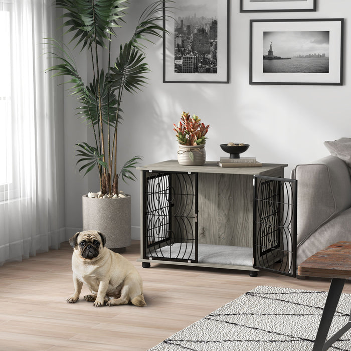 Indoor Dog Crate End Table with Cushion - 29.5" Pet-Friendly Furniture with Lockable Door - Cozy & Washable Bed for Medium Dogs