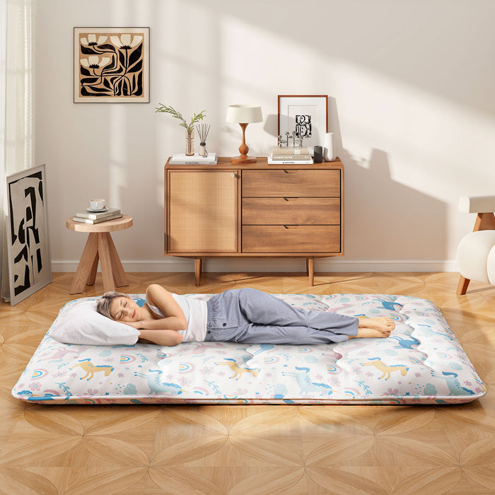 Japanese Floor Mattress with Washable Cover and Carry Bag-Rainbow-