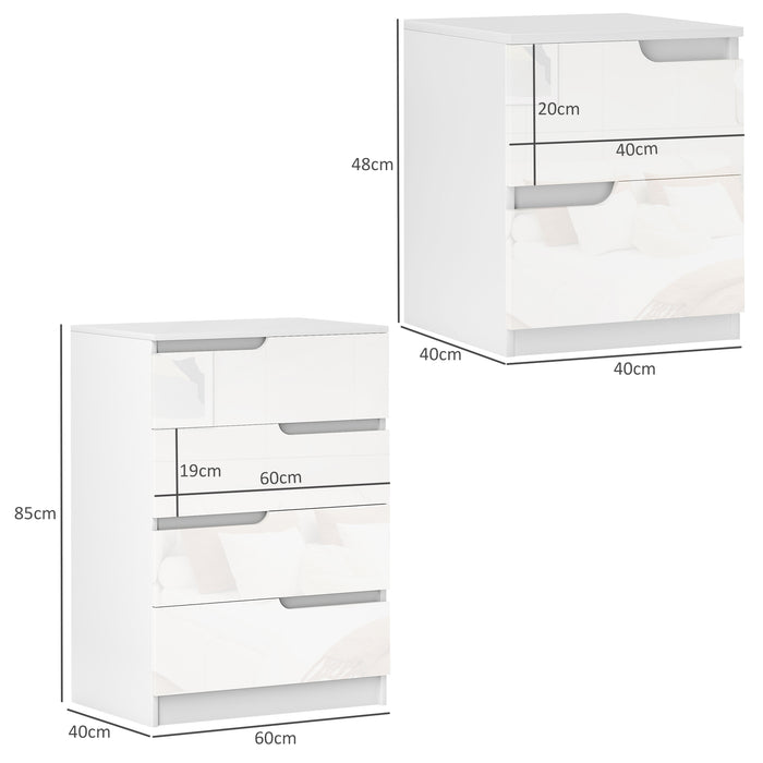 HOMCOM Chest of Drawers and Bedside Table, Modern, High Gloss