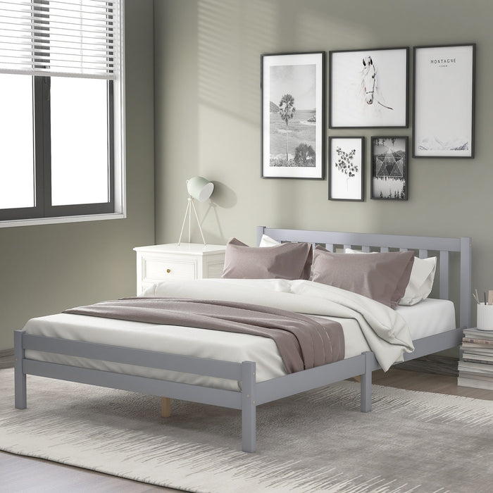 Wooden Double Bed Frame with Headboard and Footboard - Elegant 4ft6 Bedroom Furniture in Grey, No Box Spring Needed - Comfort & Style for Modern Bedrooms, Size 196x140x77 cm