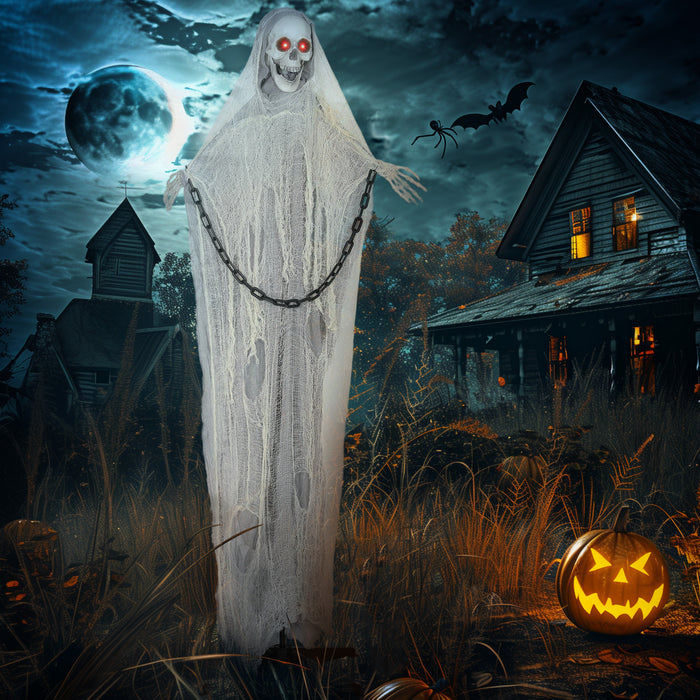 Outsunny 183 cm Life Size Halloween Animated Skeleton Grim Reaper with Glowing LED Eyes, Scary Halloween Decorations, Battery Operated, Indoor Party Props