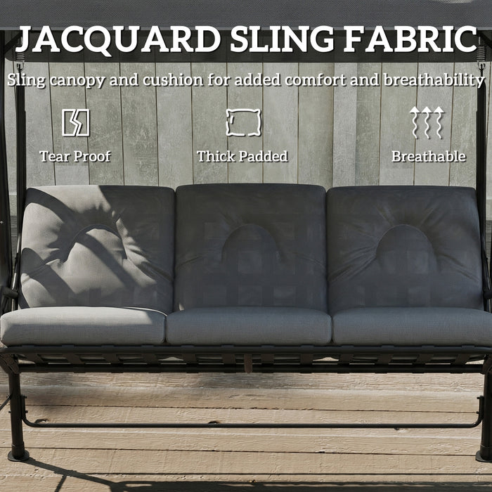 Outsunny 3-Seater Garden Swing Seat, Outdoor Swing Chair with Adjustable Waterproof Canopy, Light Grey