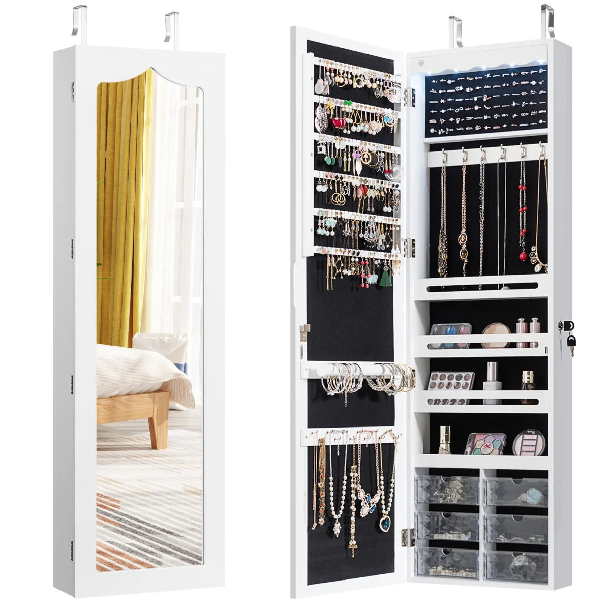 Jewelry Cabinet Armoire with Full Length Mirror-